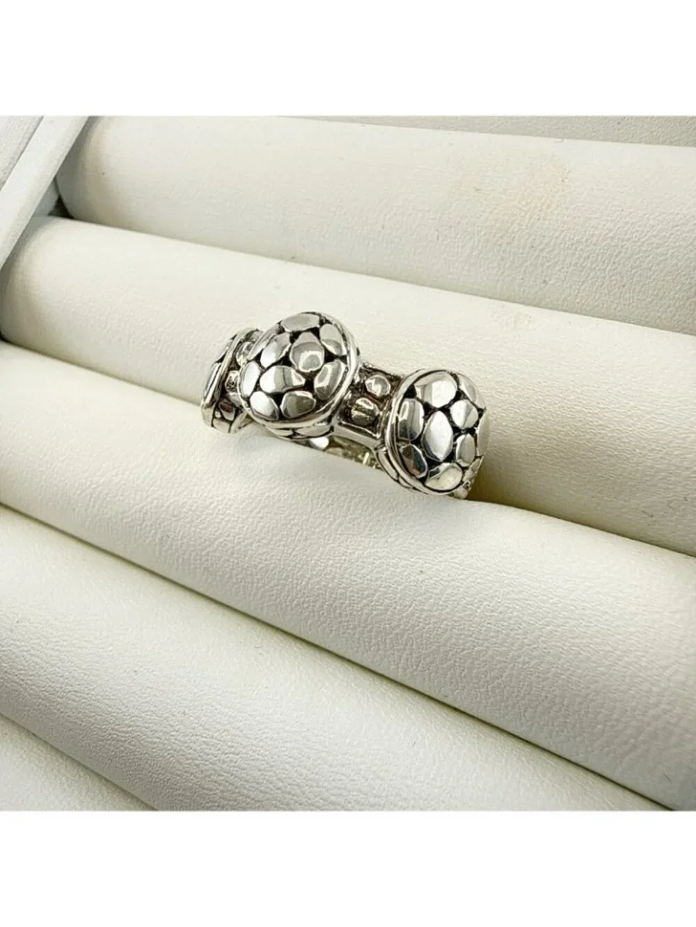 Sarda Sterling Silver Ring Pebbled Bali 925 Size 9 Rope Cobblestone Caviar